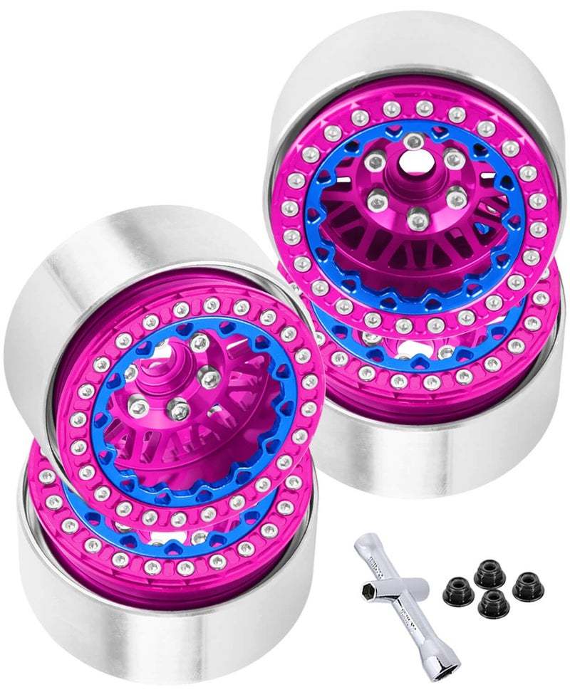 إطارات عجلات BRCatWPark RC 1.9 لسيارة 1/10 SCX10 SCX10 II 90046 SCX10 III AXI03007 SCX10 Pro TRX4 TRX6 Gen7/8 D90 VS4-10 MST CFX RC الزاحف، 4 قطع من الألومنيوم 1.9 عجلة، وردي - Image 1